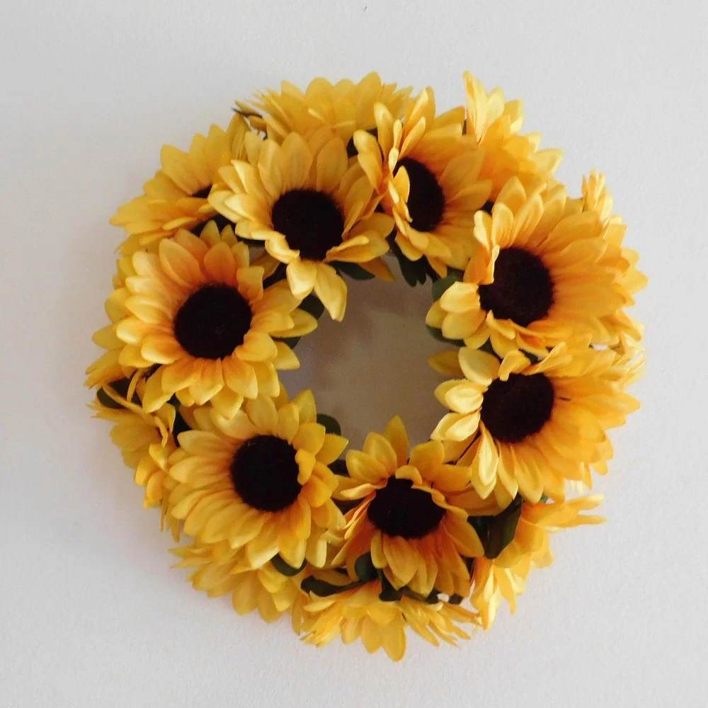 Yellow Sunflower Mini Wreath, Grapevine Base, Cabinet Decor, Candle Ring